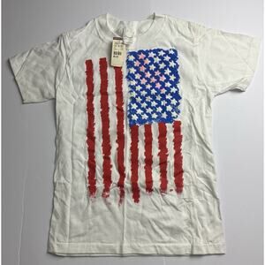 NWT VTG American Flag Shirt Childs Large 14-16 White Single Stitch 90s Patriotic